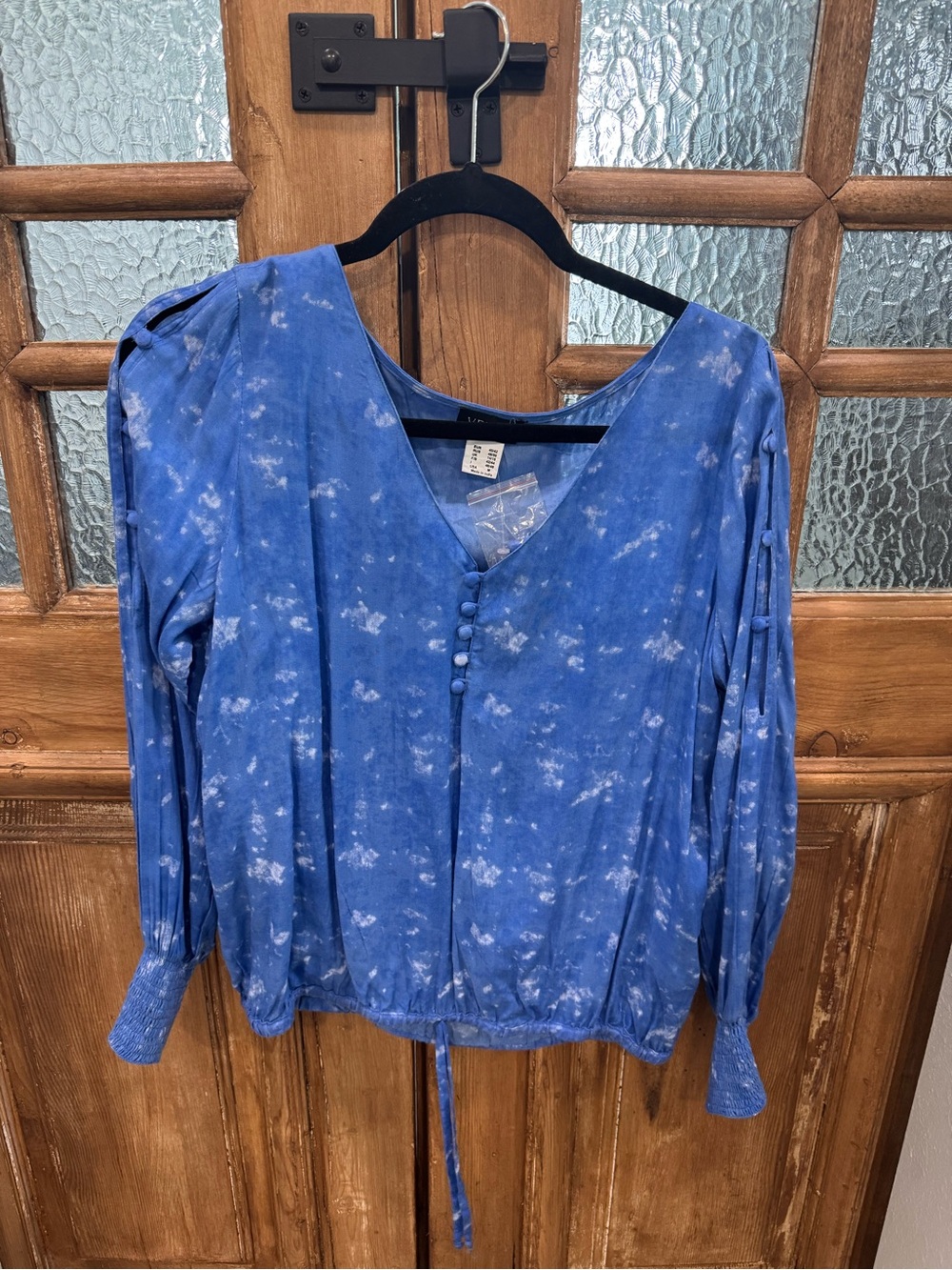 VENUS Blue Tie-Dye V-Neck Button Front Blouse